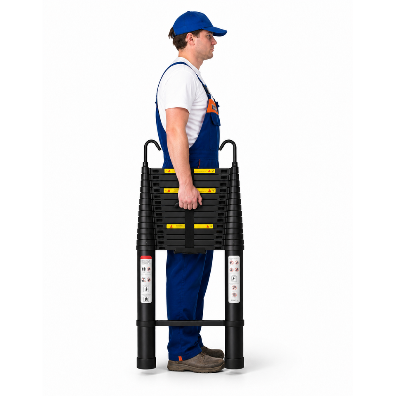 MaxiPro Noire Echelle Telescopique 3,8m, extensible, comptact, pour professionnel 150kg MaxiEchelle