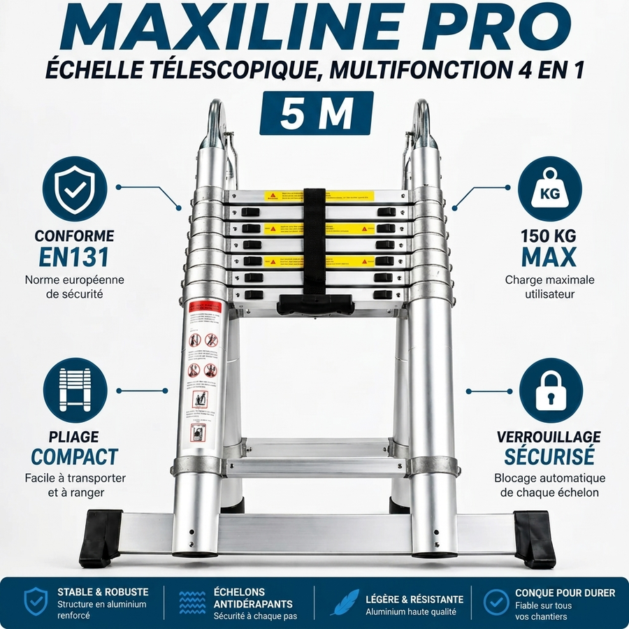 MaxiLine Pro, échelle télescopique, multifonction 4 en 1 - 5,6 m