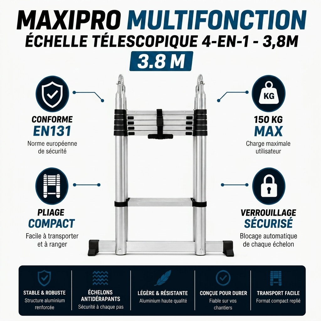 MaxiPro Multifonction Echelle Télescopique 4-en-1 - 3,8m