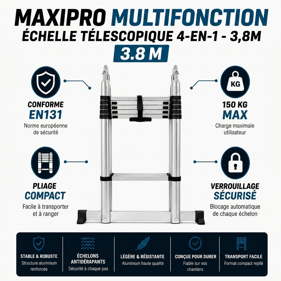 MaxiPro Multifonction Echelle Telescopique 4-en-1 - 3,8m