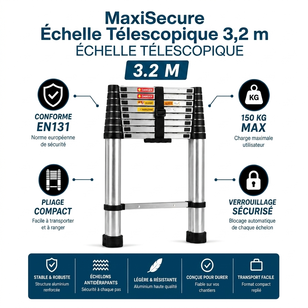 MaxiSecure Échelle Télescopique 3,2 m