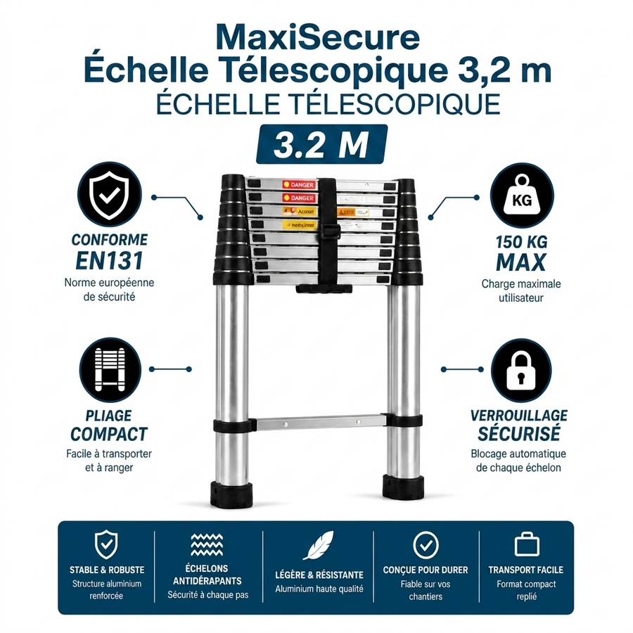 MaxiSecure Échelle Télescopique 3,2 m