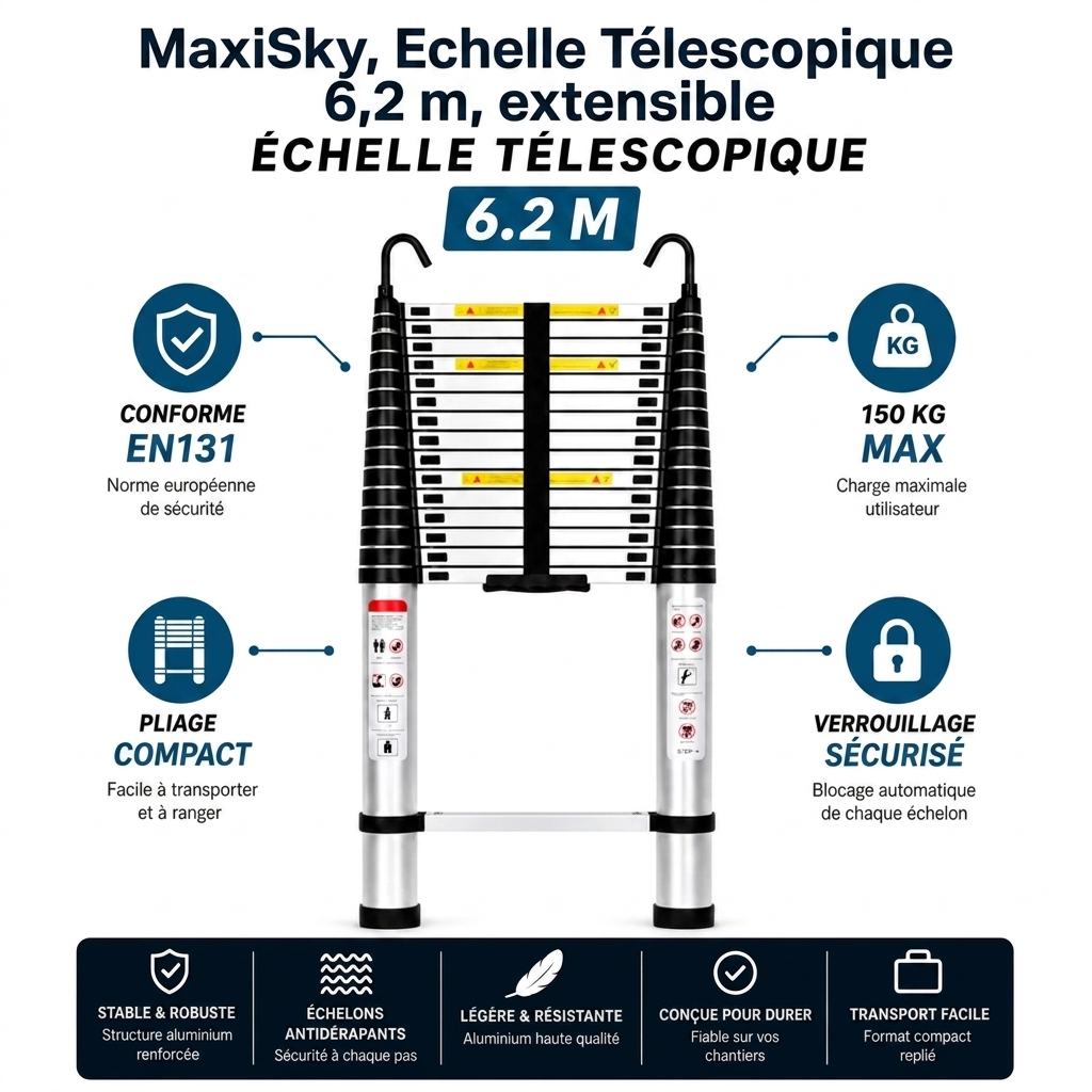 MaxiSky, Echelle Télescopique 6,2 m, extensible